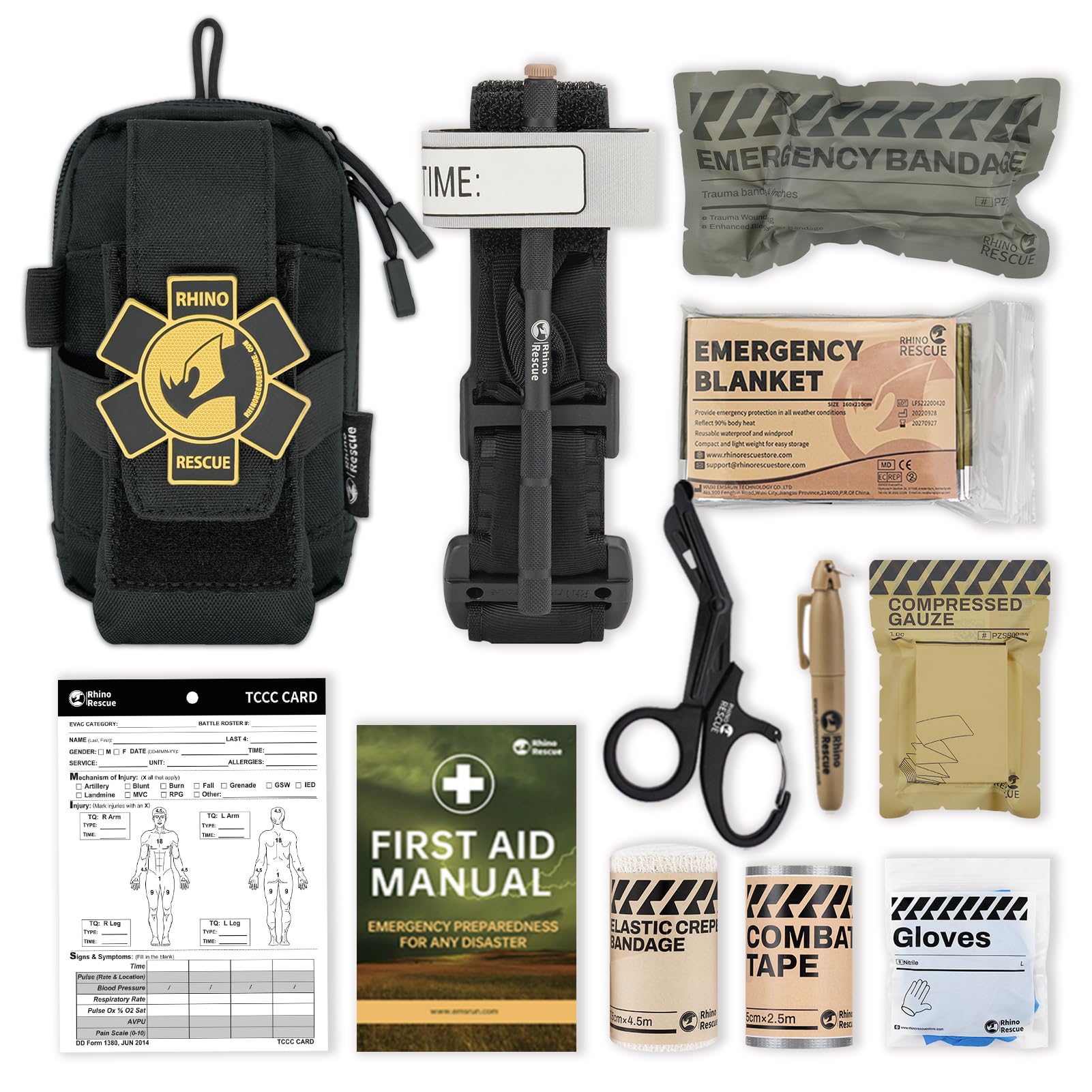 RHINO RESCUE EDC IFAK, Trauma-Kit, Molle Tactical Tasche, Trauma-Kit für Everyday Carry, Schwarz