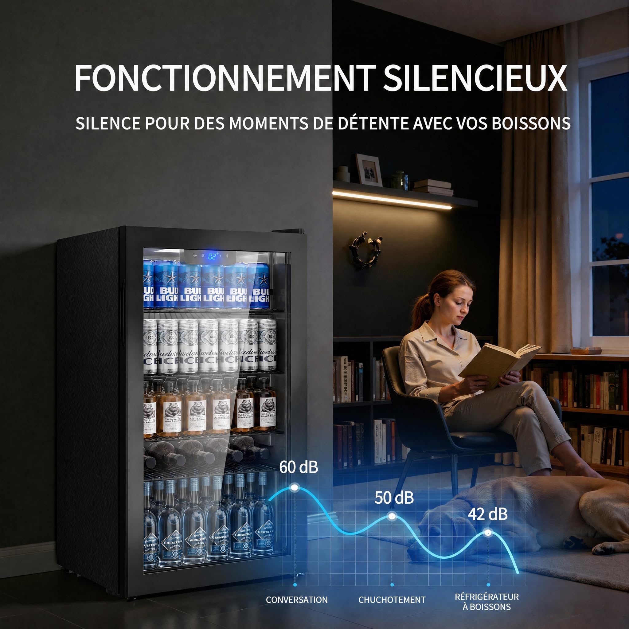 Airfish Réfrigérateur à boissons avec porte en verre, 86 L pour 130 canettes, mini-réfrigérateur avec clayettes réglables pour bière, vin et boissons, idéal pour la maison, le bar et le bureau