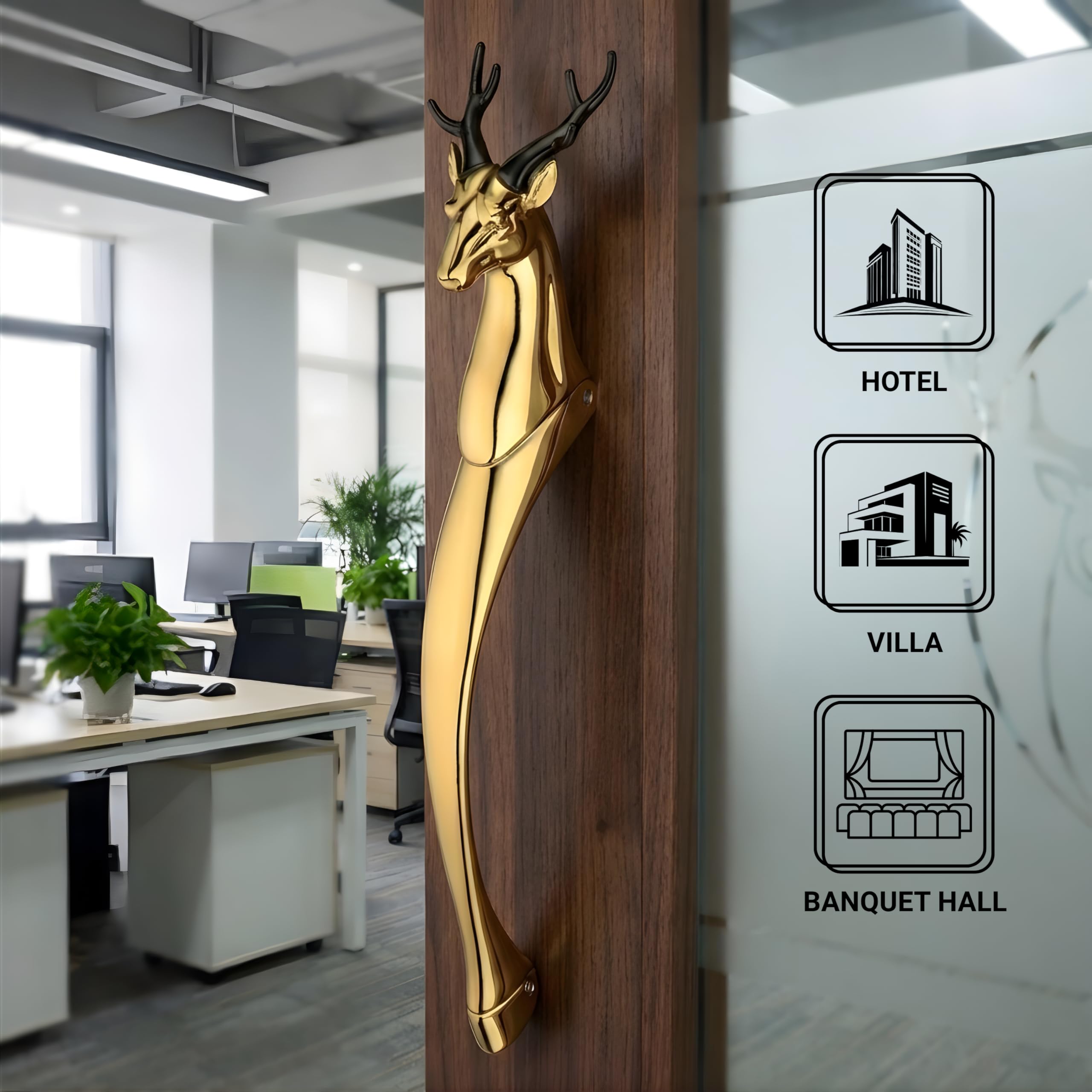 GLOXY Premium Gold 12” Classic Vintage Deer Shaped Main Door Handle with 8” Hole-to-Hole Spacing – Decorative Push & Pull Aluminium Wooden & Glass Doors Handles for Homes, Hotels & Offices- Pack of 1 — Amazon image 6