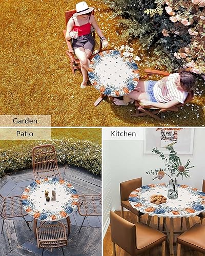 Vista 22 de Mantel redondo ajustable de Navidad para mesa redonda, mantel rojo floral de Navidad, mantel impermeable con borde elástico, mantel circular rojo