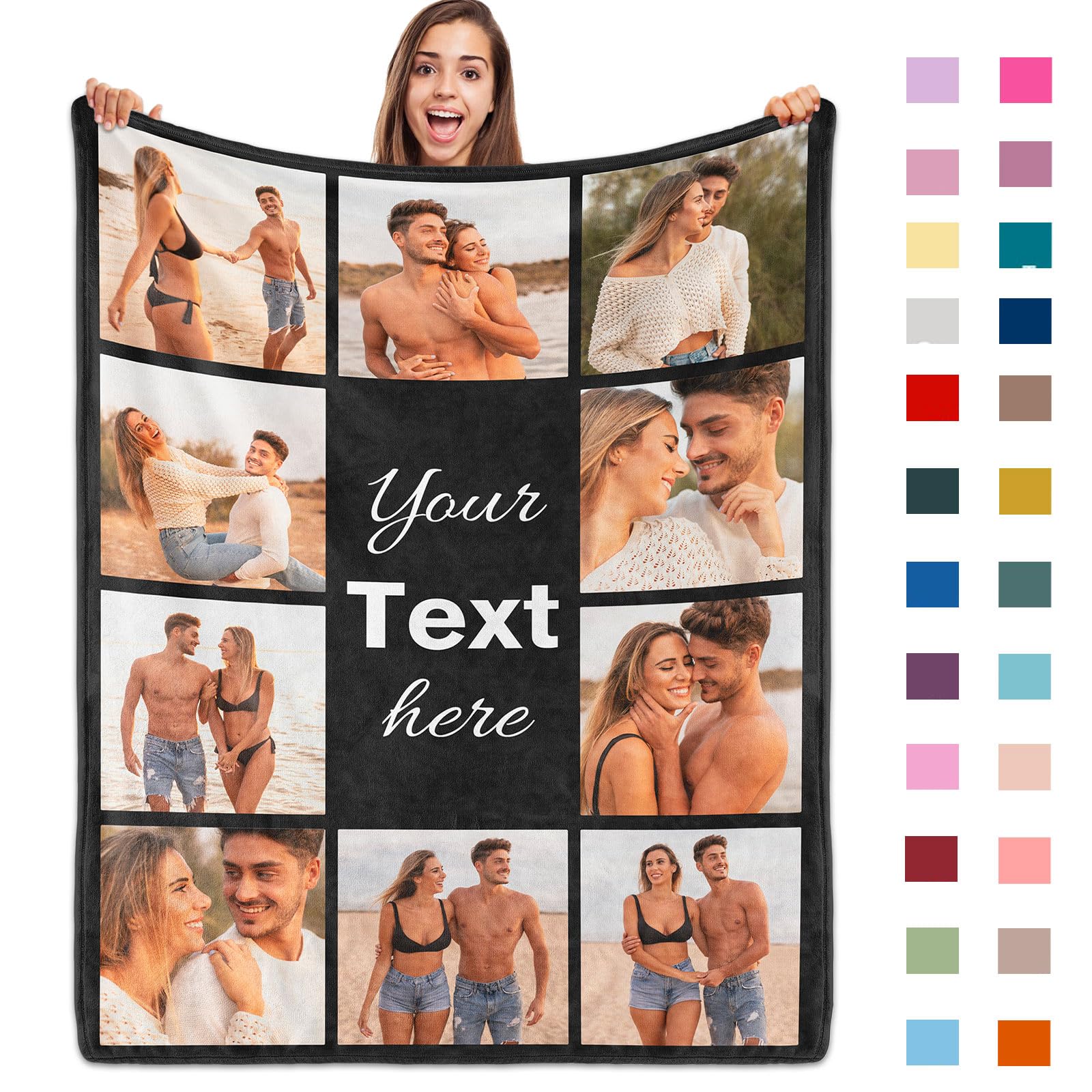 ROHBVMN Personalised Blanket with Photos Text, Custom Blanket customised blanket adults Customized picture Blanket customisable blanket,for Girlfriend Boyfriend Wife Husband Day Gifts Photo Blanket