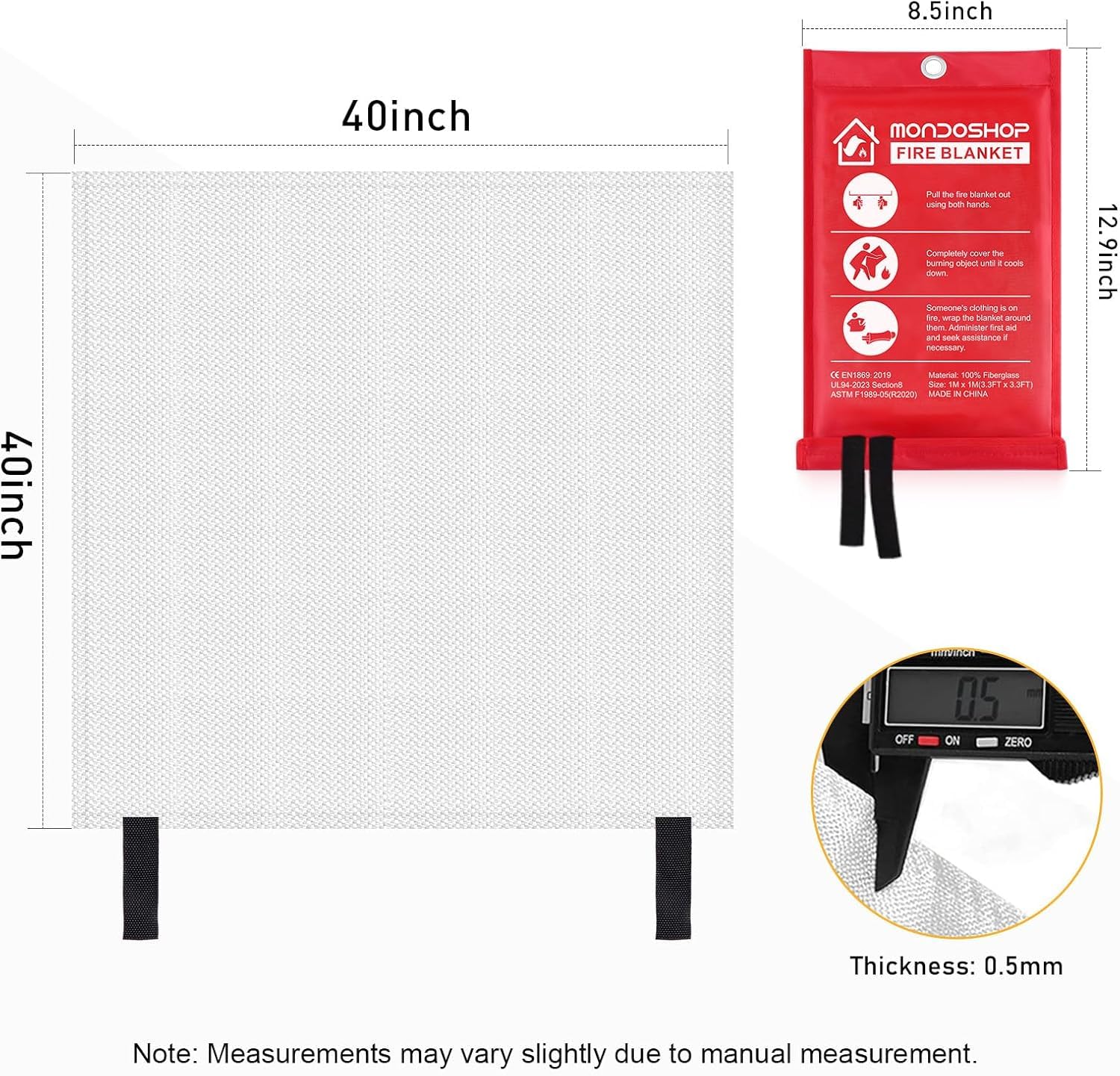 Mondoshop Feuerlöschdecke für die Küche, Notfall für Zuhause, Feuerlöschdecke für Auto, Büro, Lager, Kamin, Camping, Picknick, Grill (4er-Pack)