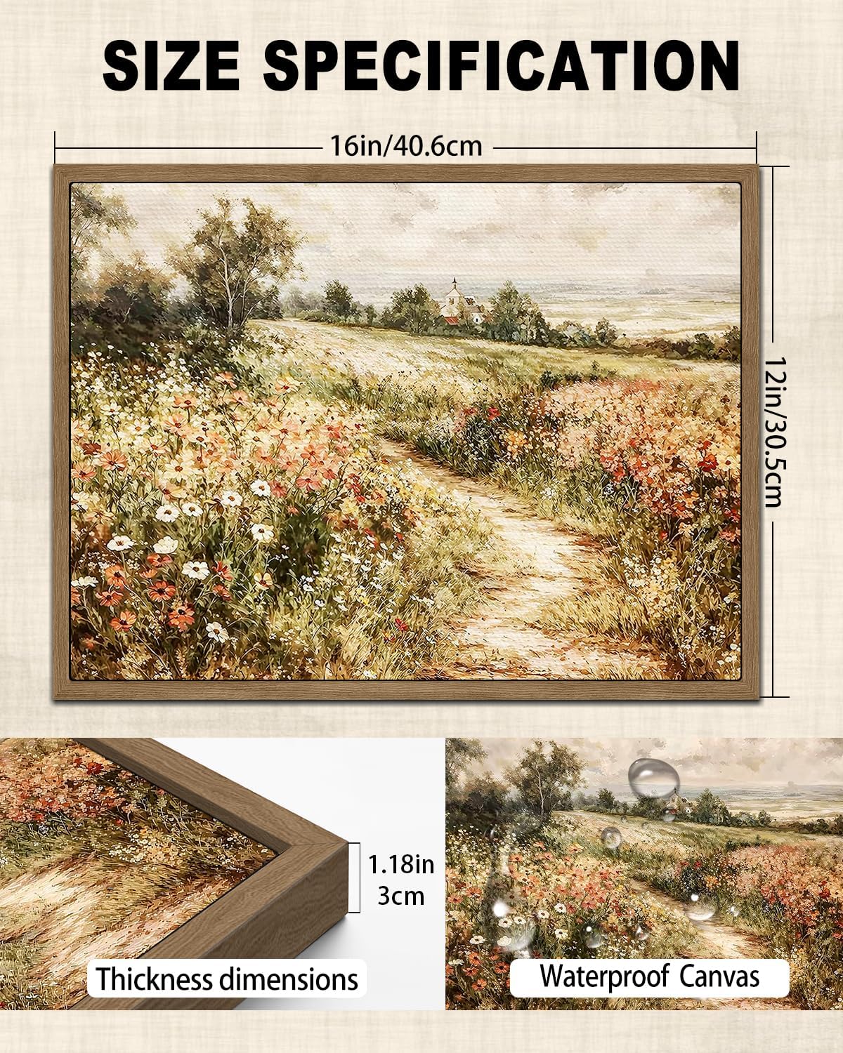 Wildflower Landscape Framed Wall Art For Living Room Canvas Wall Decor For Bedroom Office Wall Decoration Vintage Farmhouse Field Landscape Painting Pictures Artwork Mural Aesthetic Home Decor 12x16