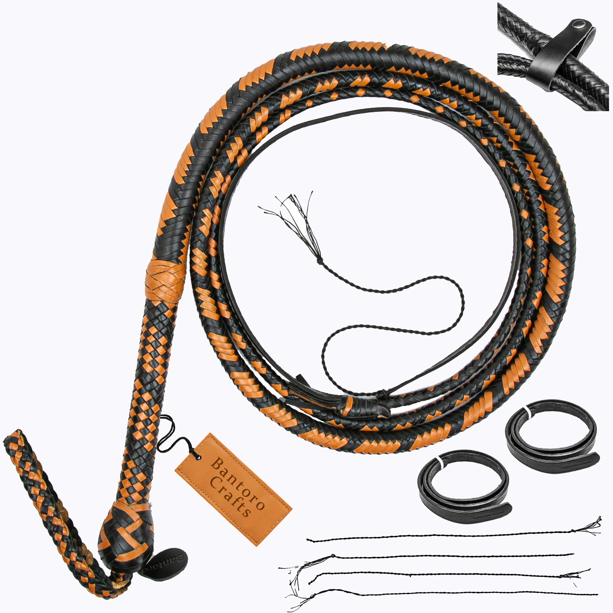 Frusta in Pelle di Canguro Bullwhip16 Trecce Fili Pelle Intrecciata Robusta Pancia a Frusta e Imbottitura Interna in Pelle Frusta Che schiocca Forte Marrone e Nero