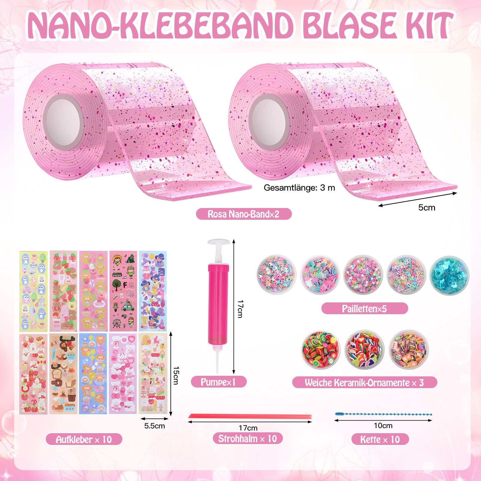BORISCA 41 Pezzi Nano Tape Bubble Kit Bambini, Nastro Biadesivo Colorato Nano Tape Kit Completo, DIY Craft Kits Nano Bubbles Tape for Kids, Nastro Nano Tape Bolle per Fai Da Te Giocattoli(Rosa*2)