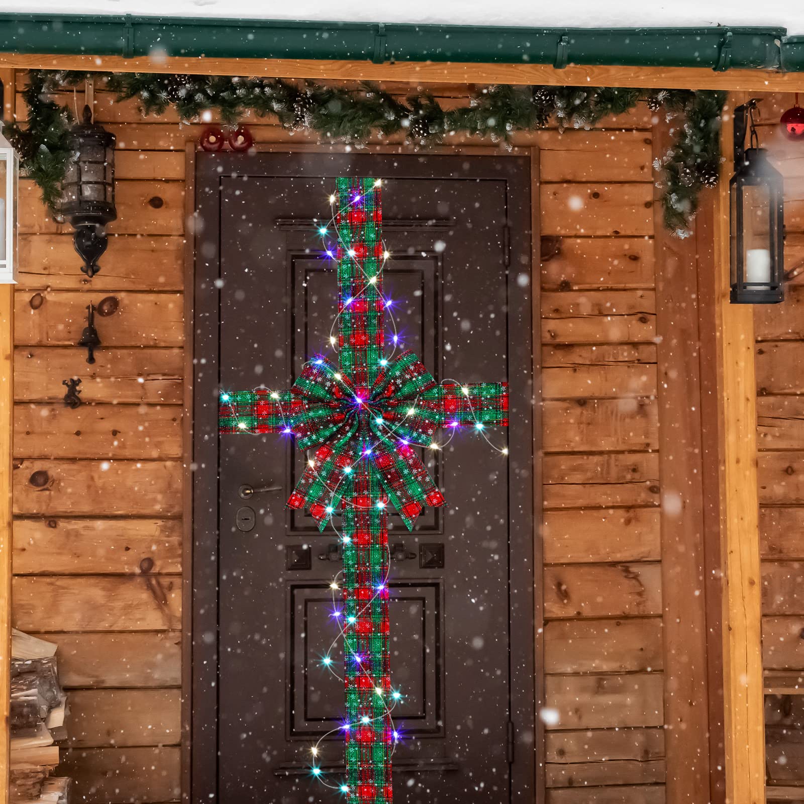 SHATCHI Beleuchteter Weihnachtskranz Aus Lapplandtanne – 55 Cm Mit 30 Weißen LEDs – Perfekt Für Kamin, Wand, Tür & Mehr