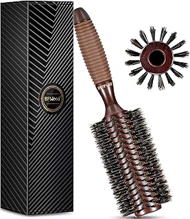 Boar Bristle Round Brush for Blow Drying, Round Hair Brush with Medium 2.36" Wooden Barrel, Professional Round Barrel Brus...
