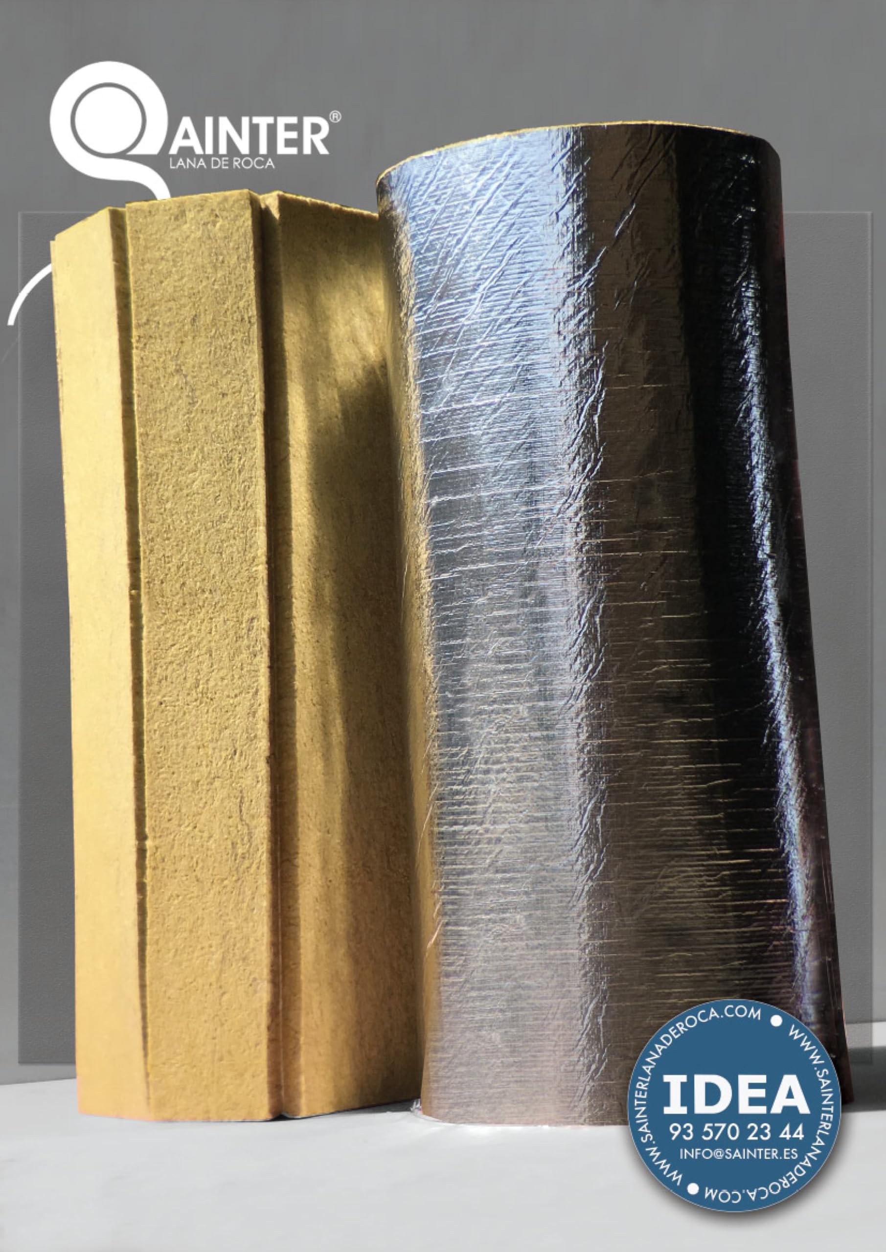 Sainter® Fieltro Lamela de Lana de Roca con Aluminio, 40 Kg/m³ Medidas 10000x1000x20mm Aislamiento Térmico y Acústico, Resistente al Fuego A1, para Tuberías y Conductos.