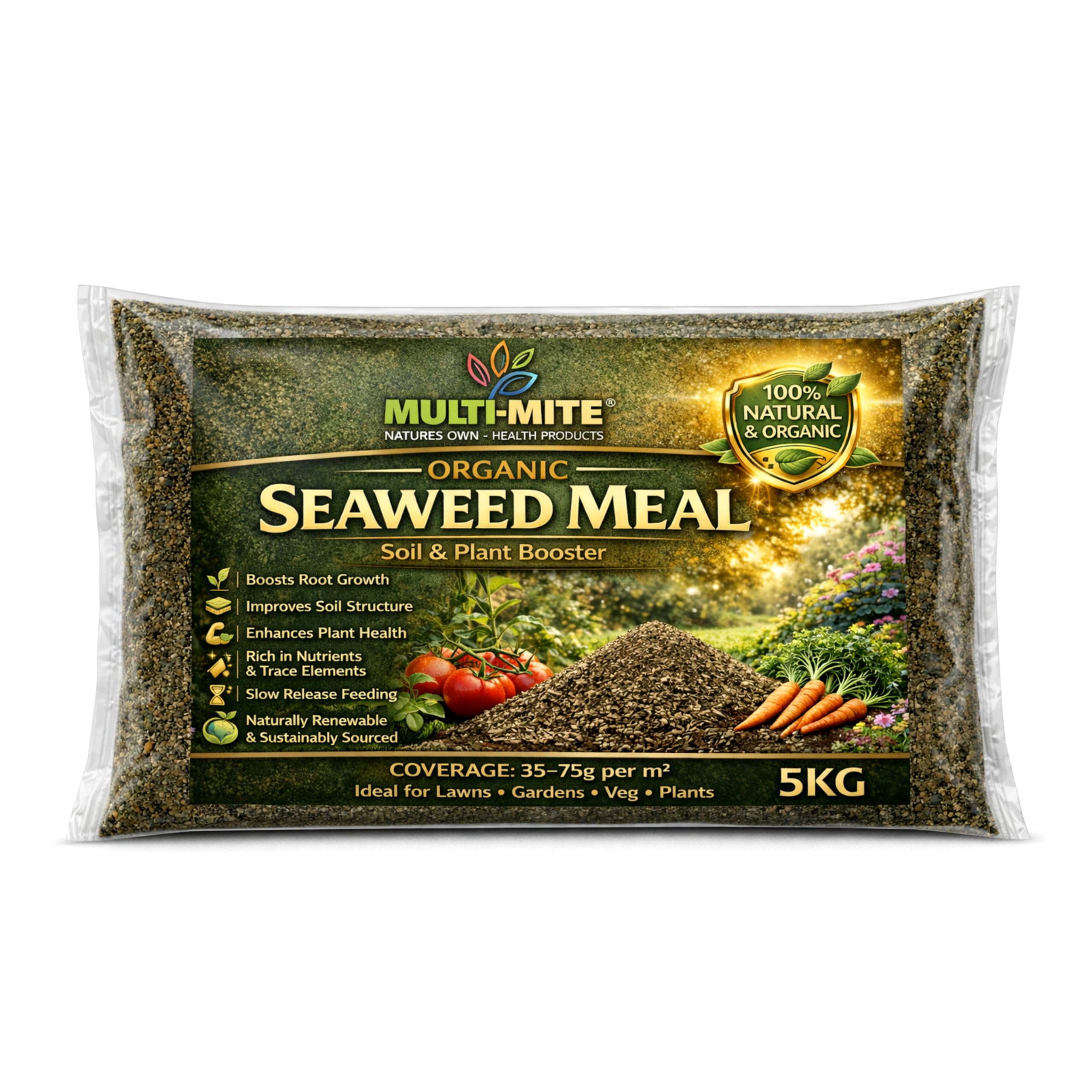 Multi-Mite 2KG Organic Seaweed Meal Fertiliser – Natural Plant Food & Soil Conditioner for Lawns, Gardens & Vegetables – Slow Release, Improves Soil Health & Root Growth (2KG)