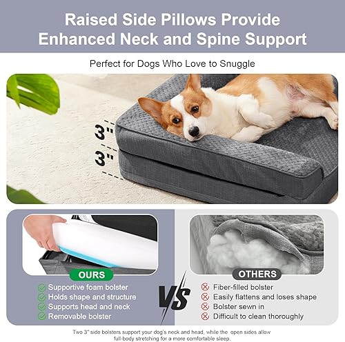 Miniatura 6 de Cama ortopédica para perros de tamaño mediano, cama de espuma viscoelástica para perros medianos, funda extraíble lavable, parte inferior Microsuede