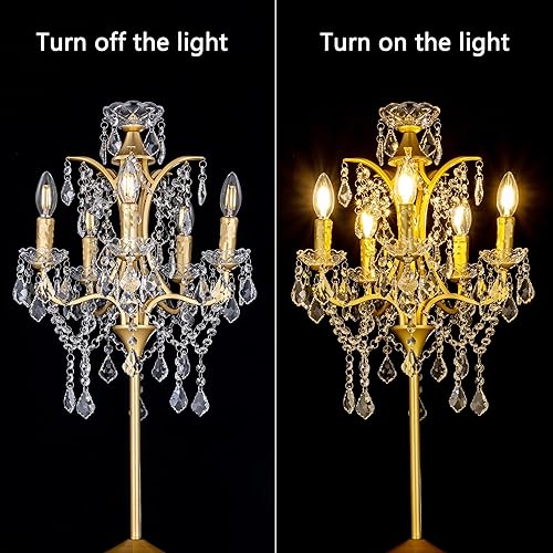 Miniatura 10 de TOCHIC Lámpara de mesa de cristal tradicional de 5 luces, candelabro negro para manualidades, 30 pulgadas de alto para sala de estar, sala de