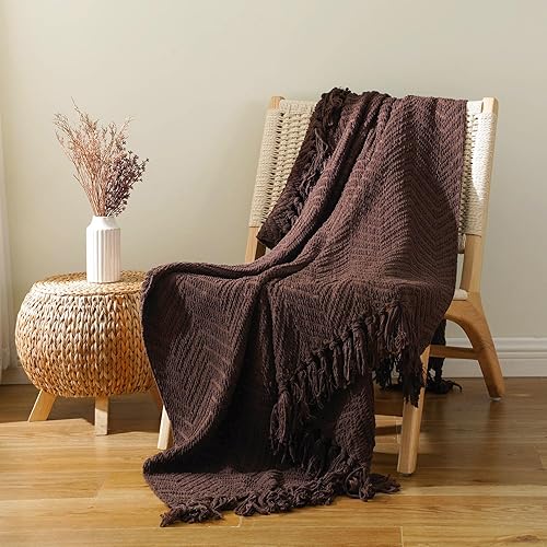Miniatura 3 de BATTILO HOME Manta marrón oscuro para sofá, súper suave y acogedora manta de chocolate cálido para cama individual, sala de estar, silla, cama,