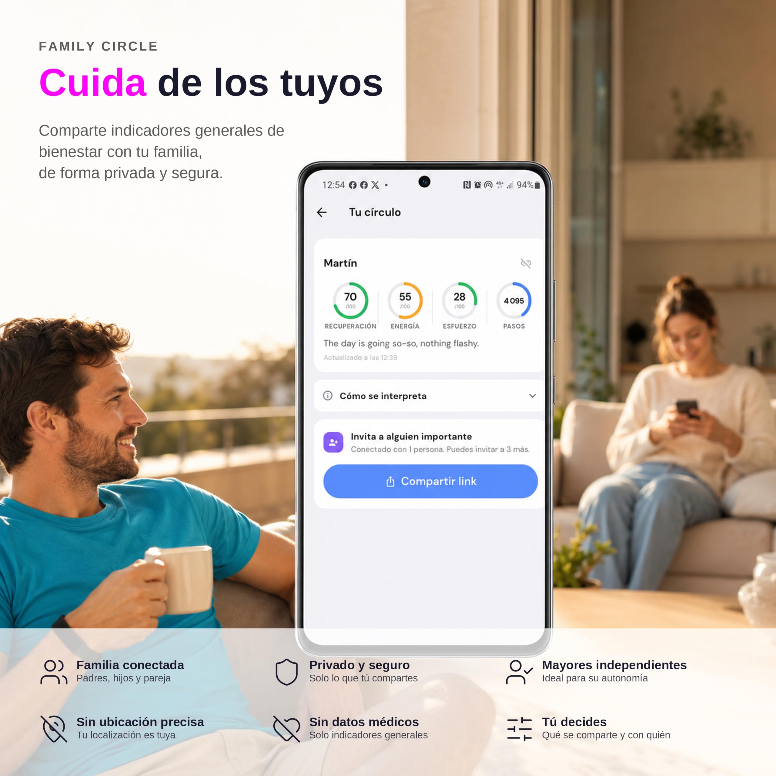 Sense Pro Smart Band sin Pantalla Hombre Mujer, Ciclo Menstrual y Menopausia, Modos Deportivos, Coach IA, HRV SpO2 24/7 y Sueño, IP68, 7 Días Batería, Sin Suscripción, Negro