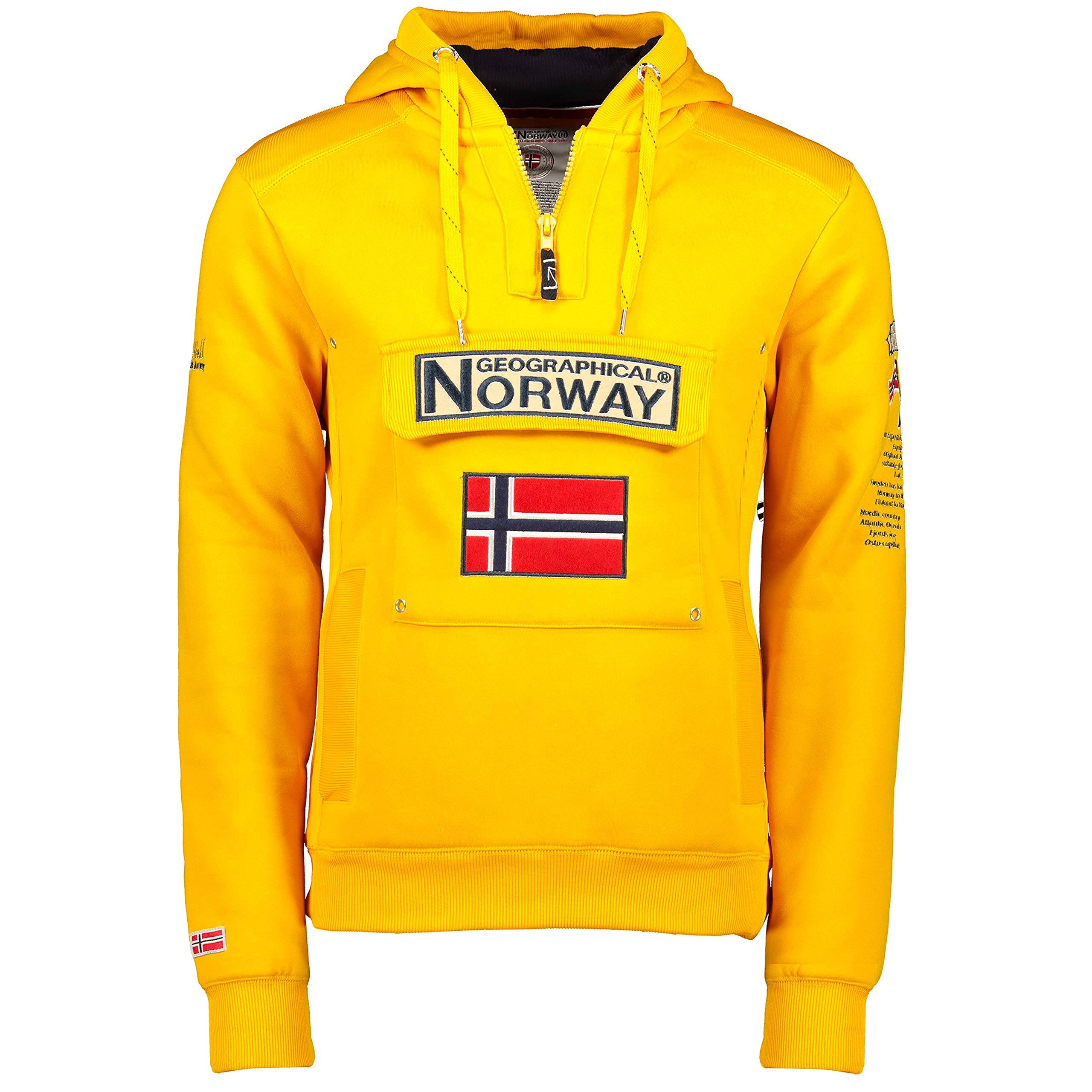 Geographical Norway GYMCLASS - Felpa con cappuccio e tasca a marsupio da uomo, con logo della marca e maniche lunghe