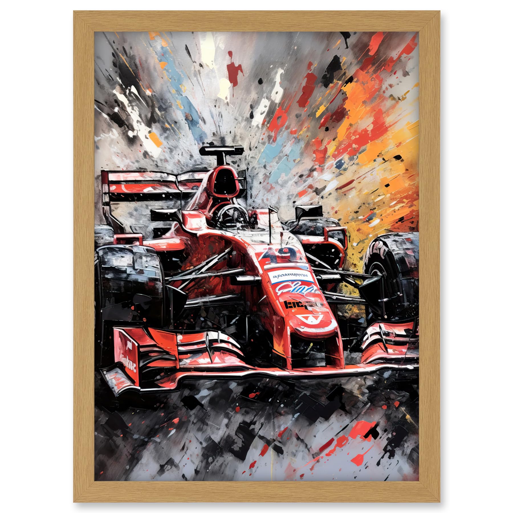Artery8 Grand Prix Paint Splat Red Race Car Bold Artwork Framed A3 Wall Art Print