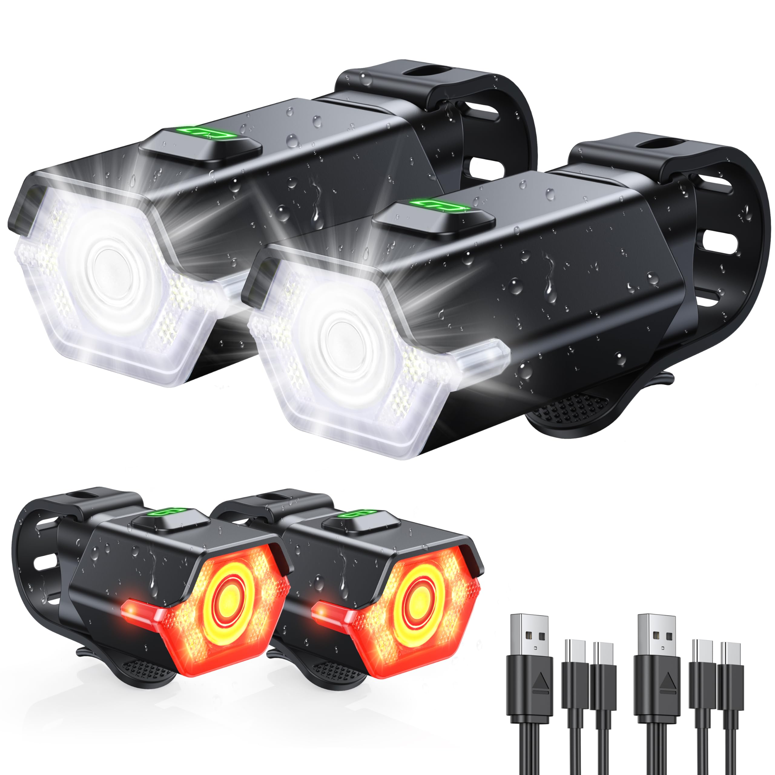 CIRYCASE Lumiere Velo avec Feu d'Avertissement Latéral, 3+6 Modes Eclairage Velo Avant et Arriere Rechargeable pour Cyclisme de Nuit, Étanche IP65, Lampe Feux Arrière Phare Avant Velo Super Lumineux