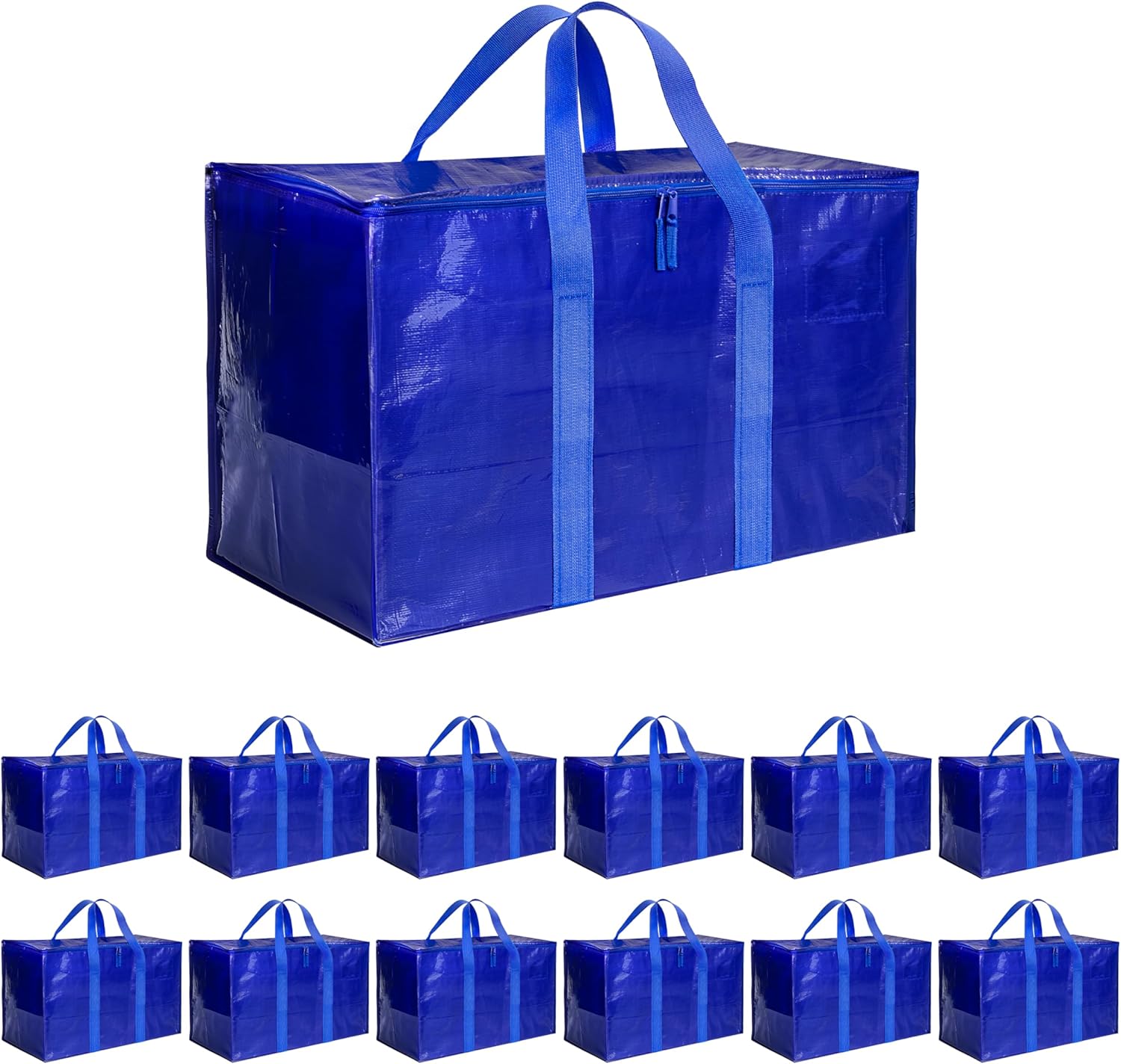 Simple Deluxe 12 Pack Moving Bags, Heavy Duty Storage Totes with Lids, Sturdy Handles& Zipper, Moving Boxes Alternative, Extra Large, for Clothes Packing, Moving Supplies, Blue