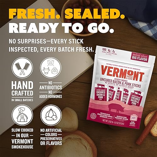 Miniatura 5 de Vermont Smoke & Cure - Palitos de cerdo de tocino ahumado sin curar con nogal - Snack de proteína de carne - Snack de carne portátil más saludable