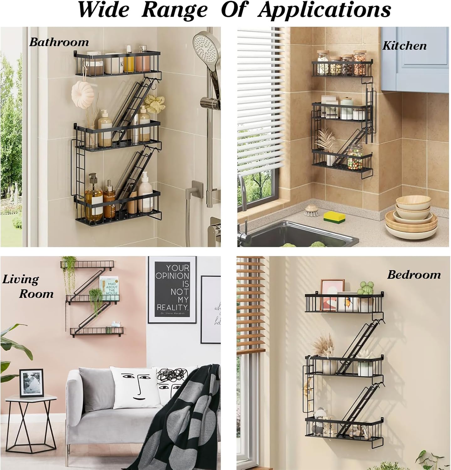 Fire Escape Wall Shelf - 3 Tier New York Decorative Ladder Shelf, Trinket & Action Figure Display with Floating Staircase, Wall Art Ladder Design for Bedroom Home Office Storage, Black