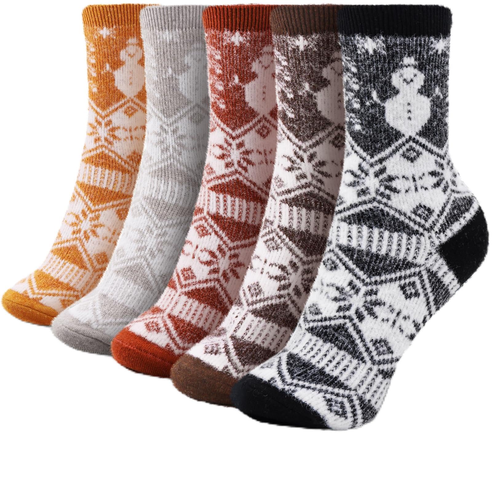 ICEIVY 5 Pair Fuzzy Cozy Socks for Women - Warm Comfy Soft Casual Home Sleep Winter Wool Socks - Gifts for Women