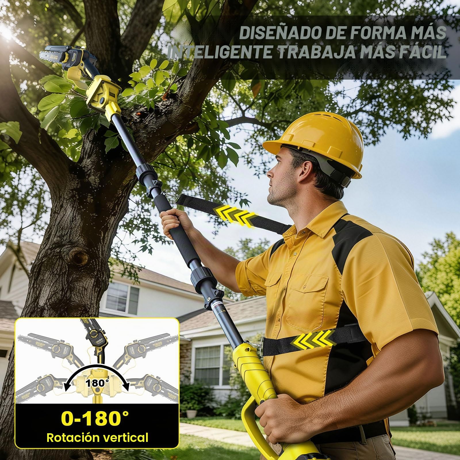 Mini Motosierra 2 En 1 Con PéRtiga TelescóPica,Motor Sin Escobillas De 2600w,Motosierra De 8 Pulgadas,Engrasador AutomáTico Y Tensor De Cadena Sin Herramientas Y 2 * 4000 Mah,Extensible Hasta 4,2m