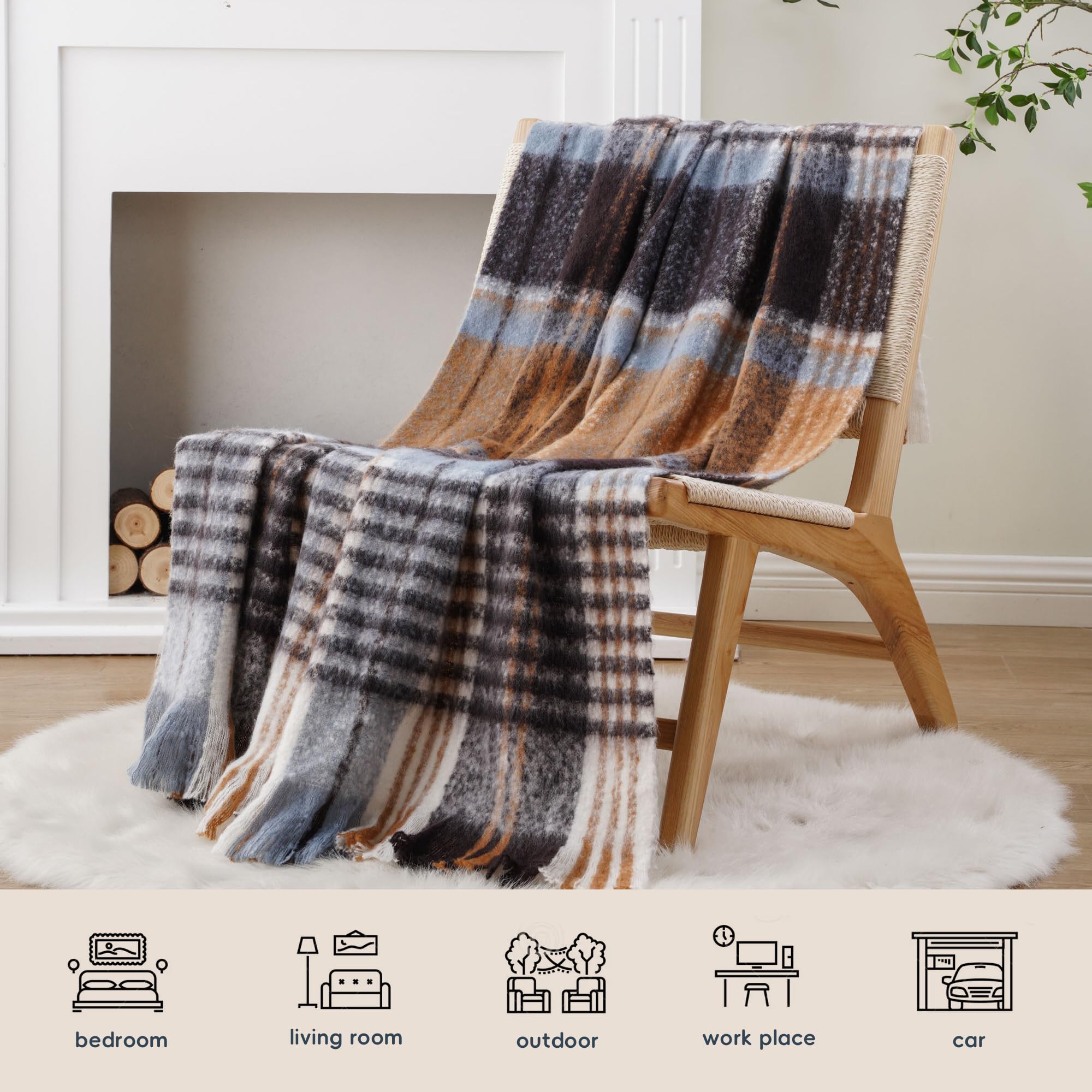Battilo Plaid Throw Blanket for Couch Bed Soft Mohair Tartan Plaid Blanket, Farmhouse Style Checkered Pattern - Image 4