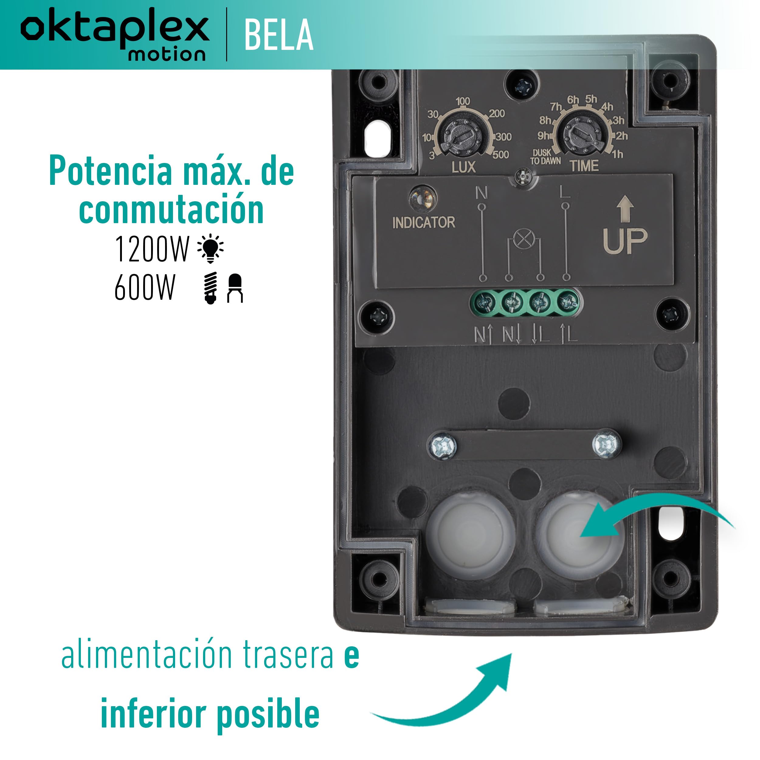 Oktaplex Bela Set de 2 interruptores crepusculares de Exterior con Temporizador de desconexión IP65 230V Antracita Sensor crepuscular Regulable