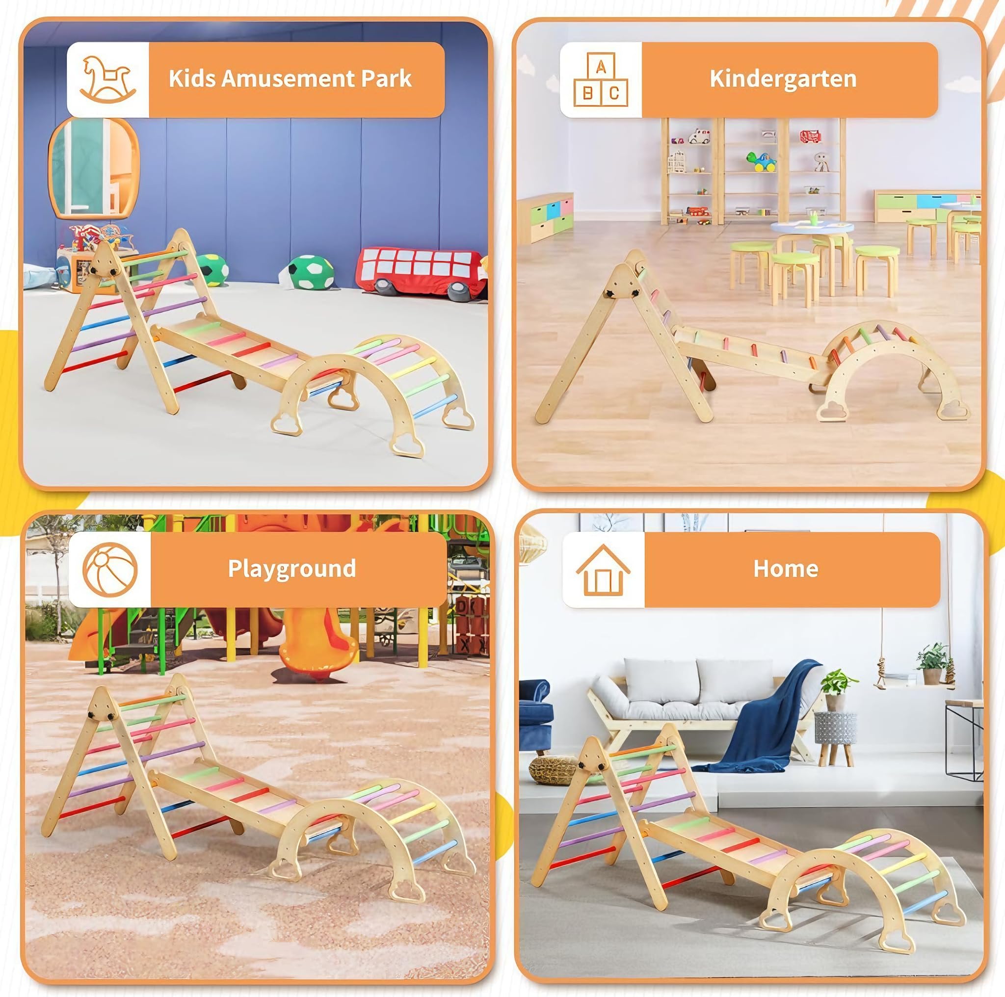 Montessori - Juego de escalada de madera | Arco de escalada triangular Montessori para niños pequeños | Juego de marcos de escalada para niños | Parque infantil Montessori | Gimnasio de