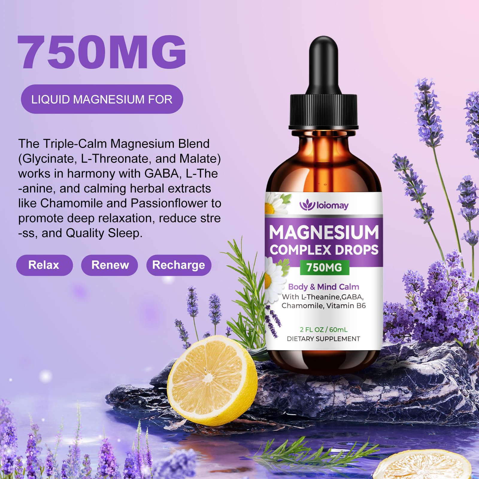 Magnesium Glycinate Liquid Drops for Women & Men, Triple Calm Magnesium Complex Supplement with L-Threonate, Malate, L-Theanine for Kids Adults Calm, Sleep & Mood, Sugar-Free, Natural Flavor, 2 fl oz — Amazon image 2