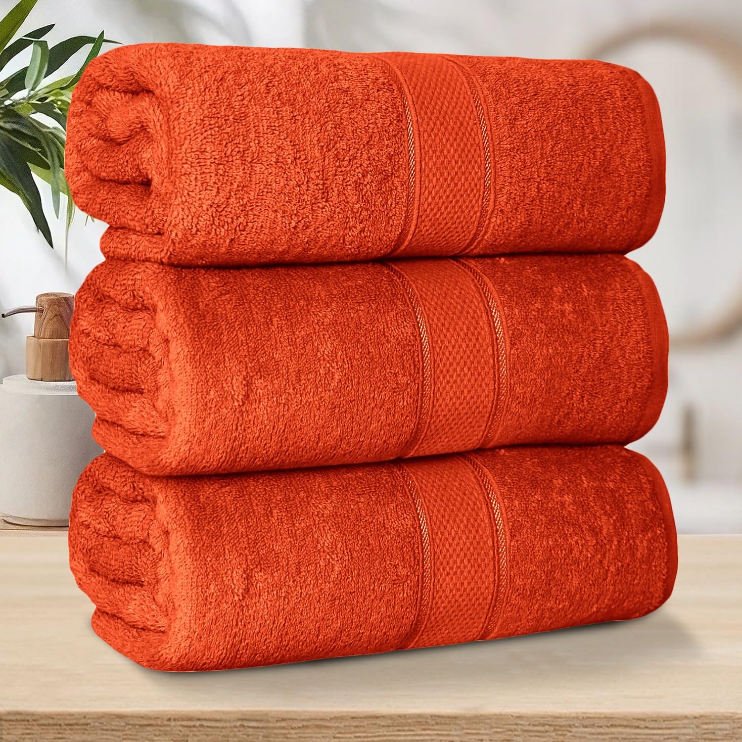 ZZZMRH 3 Pack Premium Jumbo Bath Sheets (90 x 180 cm) - 100% Egyptian Cotton Soft Absorbent Quick Dry Extra Large Bath Sheet – Super Soft Hotel Quality Towels, Orange