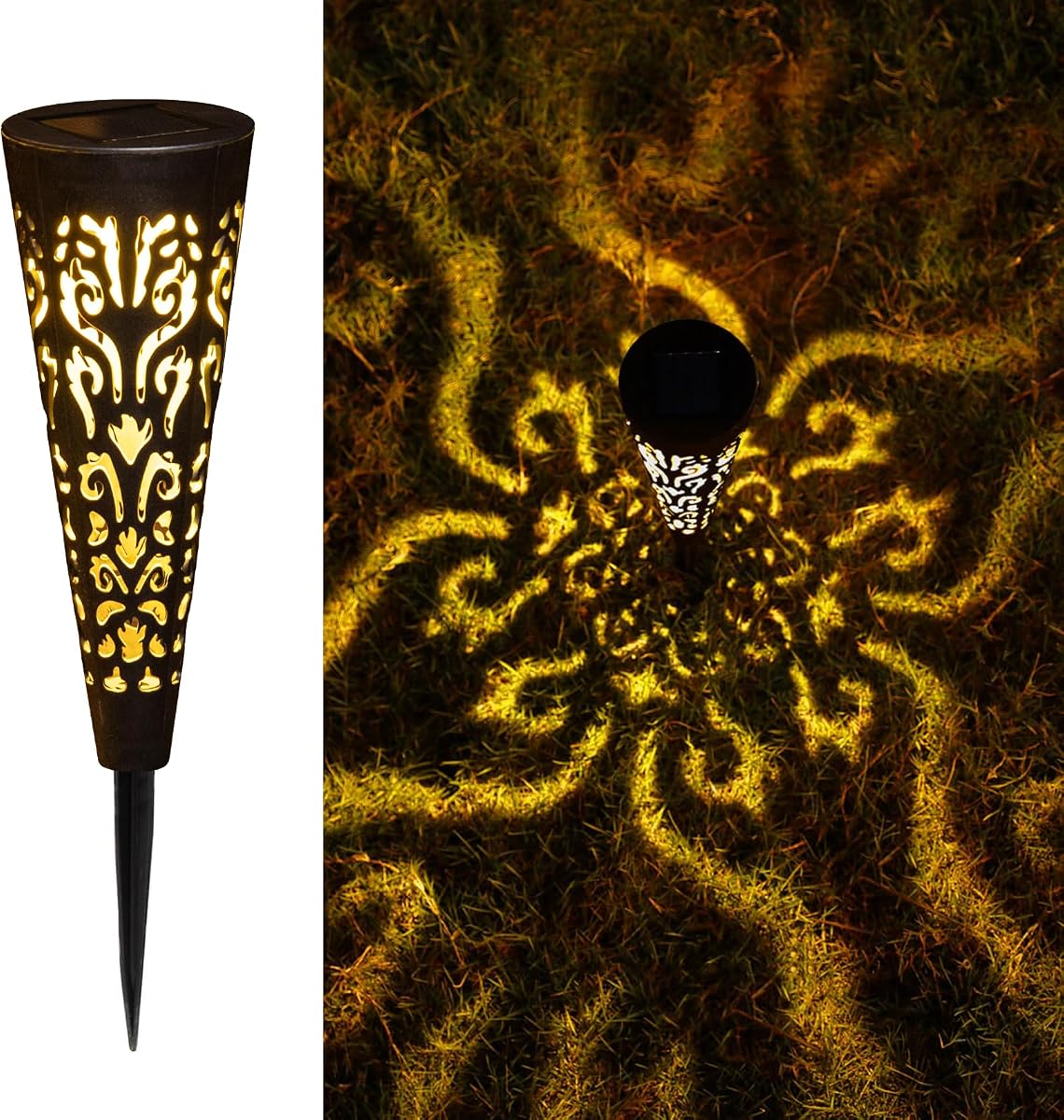 Go2garden 6 luces solares para decoración de jardín al aire libre, regalos para mujeres mamá, estacas de jardín cónicas impermeables para patio, césped, camino, luces de jardín, día de la madre, regalos de cumpleaños para hombres (negro)