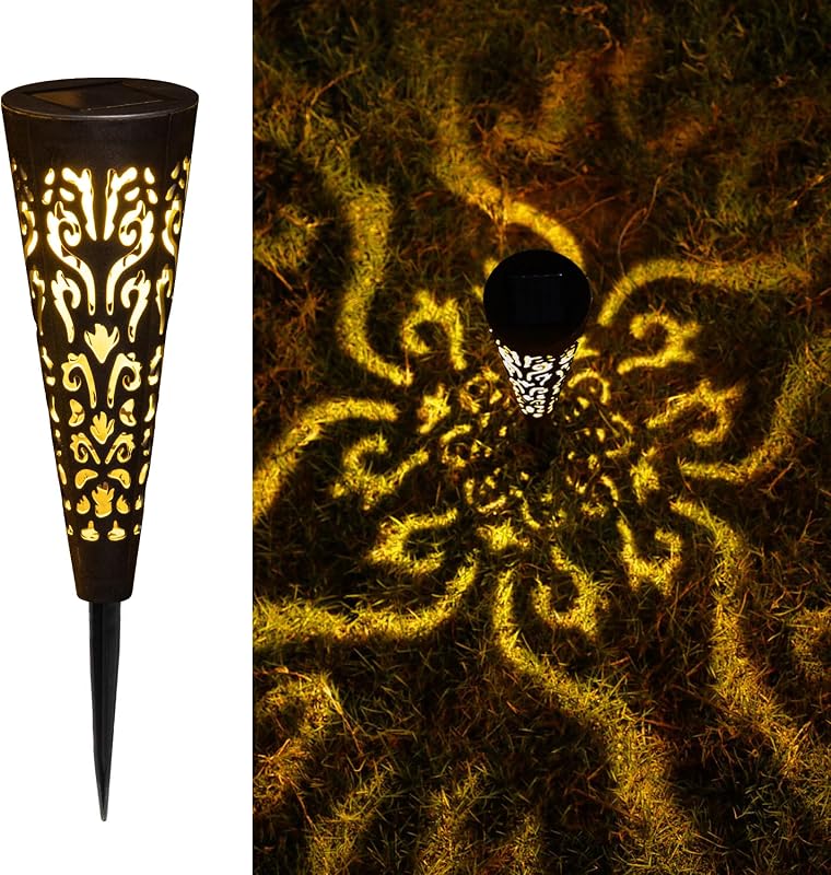 Go2garden 6 luces solares para decoración de jardín al aire libre, regalos para mujeres mamá, estacas de jardín cónicas impermeables para patio, césped, camino, luces de jardín, día de la madre, regalos de cumpleaños para hombres (negro)