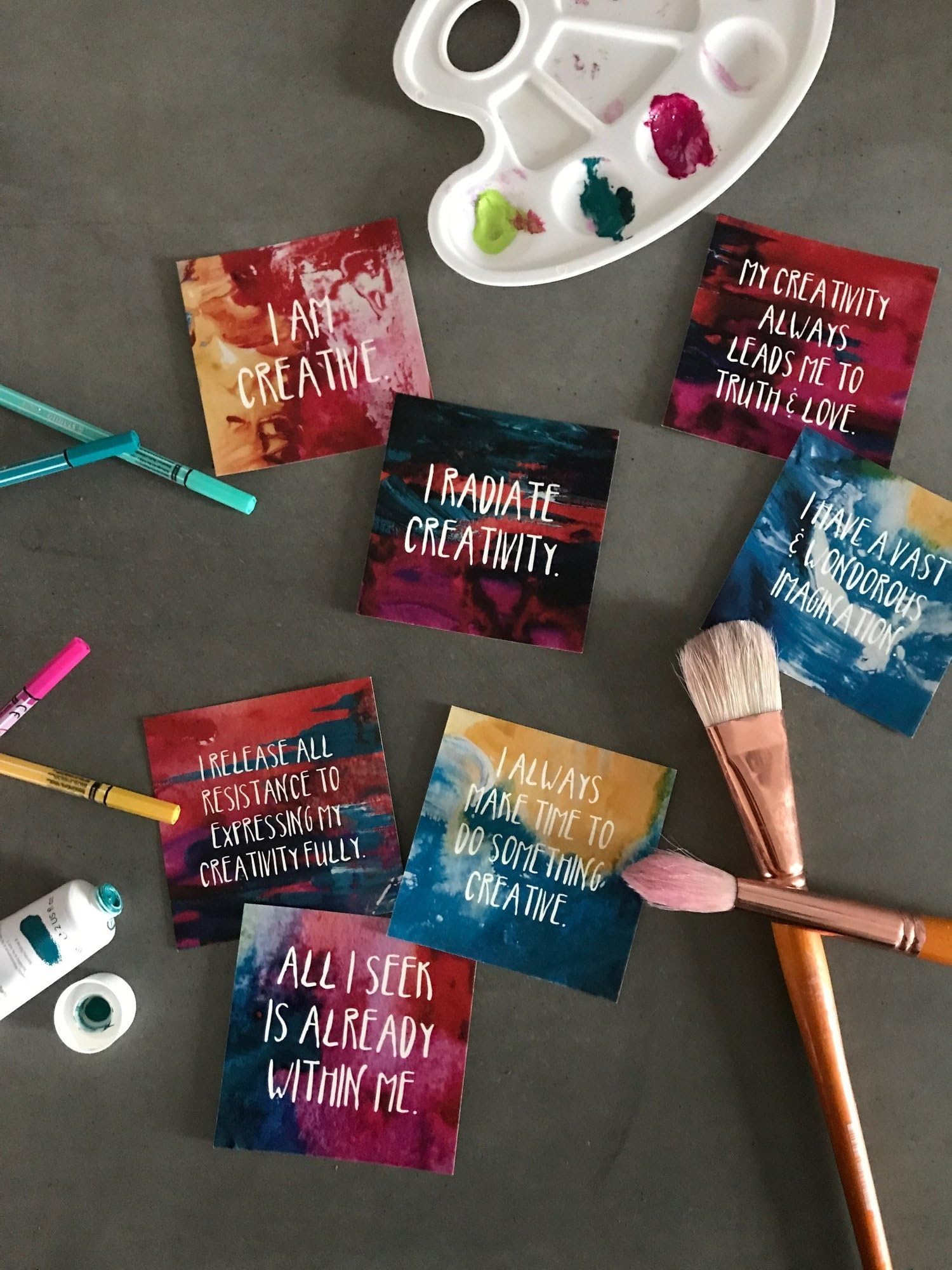 Love, Me Positive Self-Care Affirmation Cards by Fringe and Fitness | 7 Card Mini Deck for Inspiration and Motivation Mindset Training (Creativity Deck); Also Available in Quiet, Health and Nature