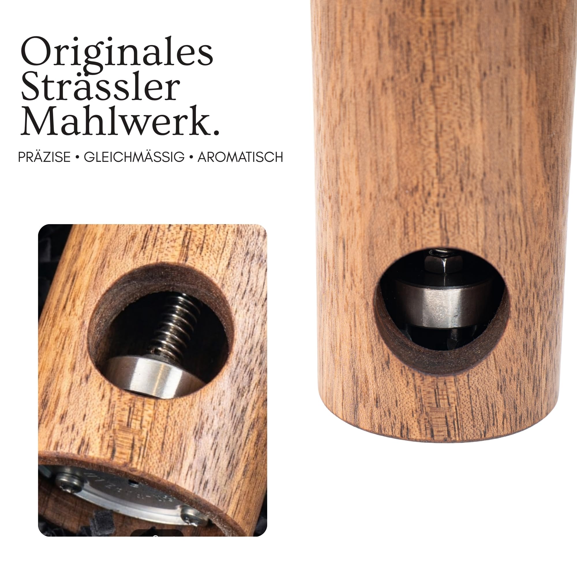 PAVLOVA'S Muskatmühle aus Walnussholz - Handgefertigt in der Schweiz mit Präzisionsmahlwerk - Manuelle Muskatnussmühle für feines Mahlen - Geschenkbox - Limited Edition