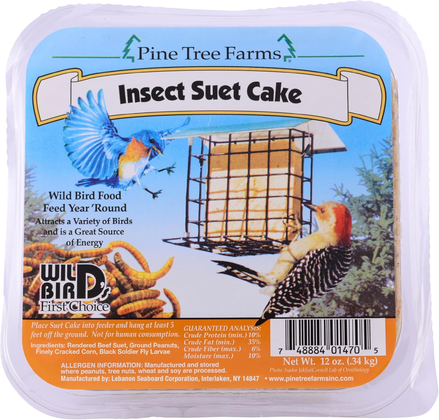 Pine Tree Farms Insect Suet Cake for Wild Birds 12 oz. (Pack of 12)