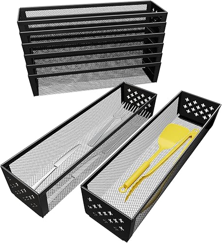 Simple Trending Organizador de cajones de cubiertos, paquete de 8 organizadores de utensilios para cajones de cocina, almacenamiento de metal para