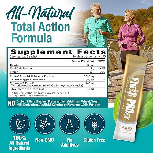 Miniatura 5 de LABO Nutrition FlexC PRO EX, colágeno de espectro completo, tipo I, III, V y X, colágeno de peptán, membrana de cáscara de huevo, sílice soluble en
