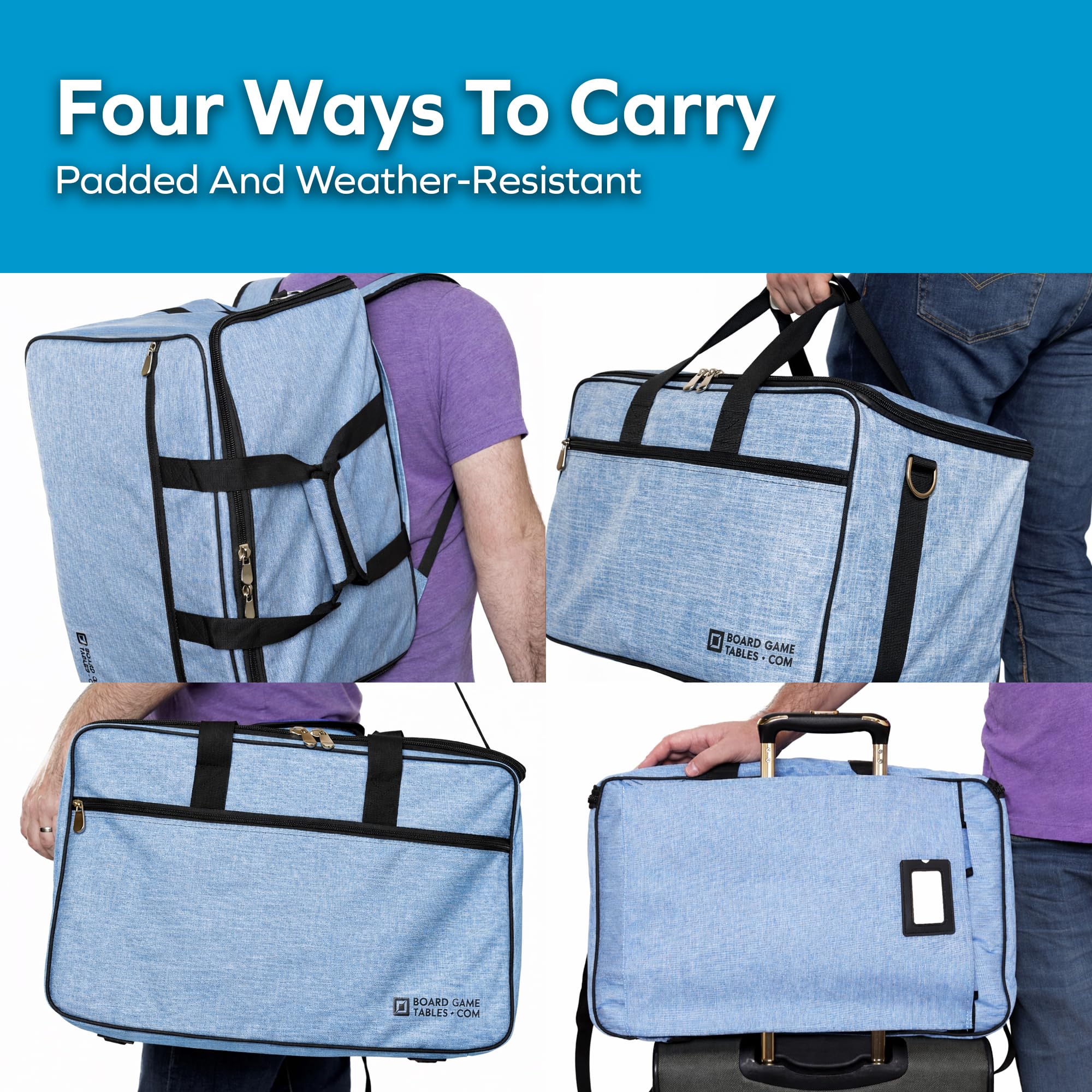 Board Game Bag – [Backpack/Shoulder Strap/Luggage Slip] – Padded Board Game Carrier (Heathered Blue)