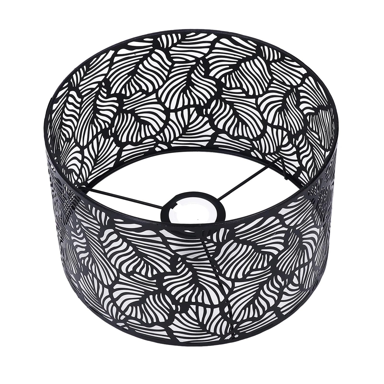 Luxemetals B Black Leaf Design Drum Lamp Shade - E27/E14 Compatible Metal Lampshade(B Black)