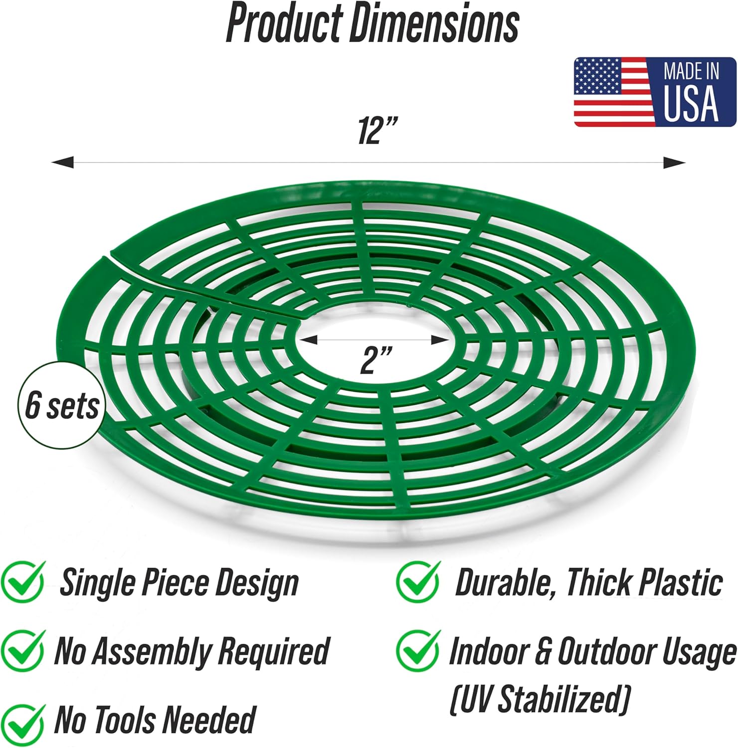 12 inch Plant Pot Cover | Soil Cover for Plants (One Piece Design) | 6 Pack | Dark Green | No Stakes or Assembly Needed | Perfect for Covering Plants from Animals | Made in USA
