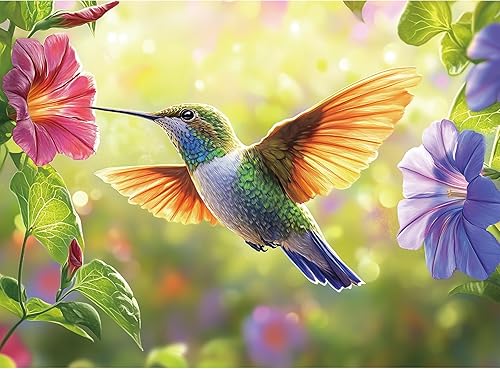 Miniatura 1 de Rompecabezas de 300 piezas para adultos, colibrí y flores, rompecabezas de piezas grandes para niños y adultos mayores, papel reciclado, piezas