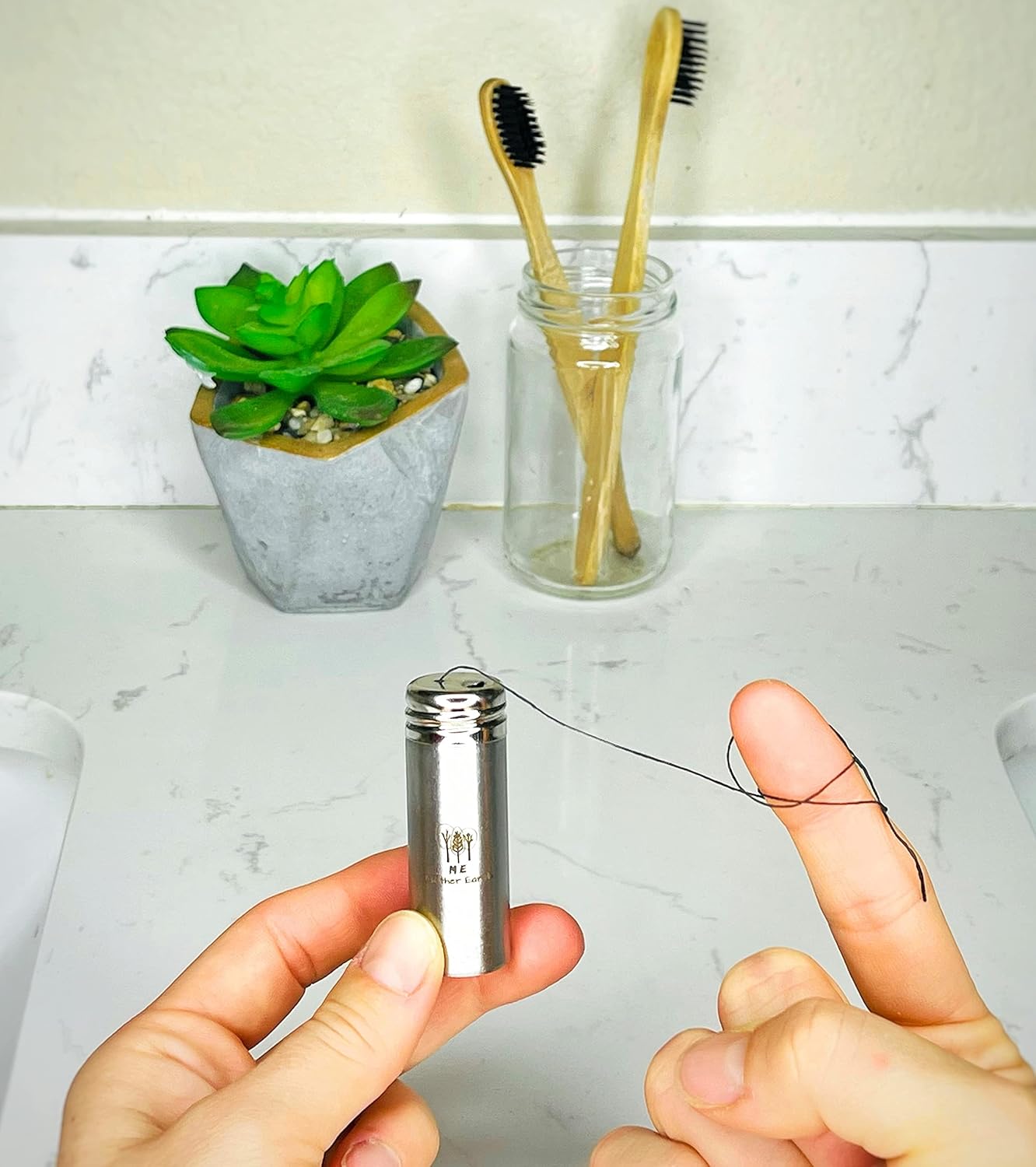 Vegan Biodegradable Bamboo Charcoal Dental Floss with Refillable Stainless Steel Container | 33yds x2 | Extra Floss Refill | Natural Candelilla Wax | Peppermint | Eco Zero Waste Oral Care : Beauty & Personal Care