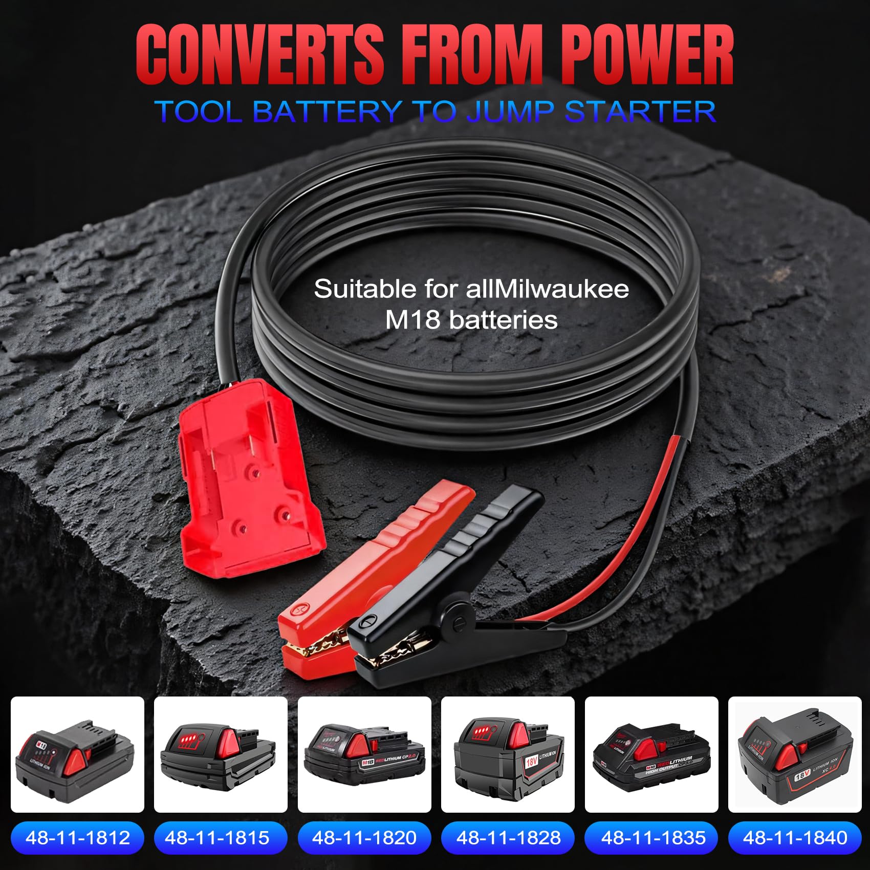 Milwaukee M18 18 V Batterie-Starthilfe-Kabelklemmen, 8-AWG 1,5 m Auto-Starthilfekabel, Kabel-Elektrowerkzeugleitung für die meisten Autos