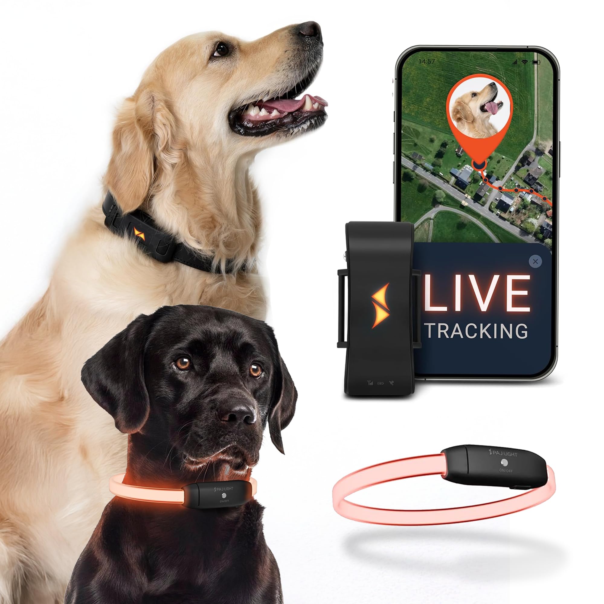 PAJ GPS Dog Tracker 4G Real-Time Tracking Device with Runaway Alerts and Light LED Glowing Dog Collar with 7 Color Modes and Waterproof Smart App Health Activity, Can Fit 7.8" to 27", Black — Bundle
