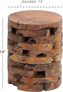 Deco 79 Teak Wood Handmade Side End Accent Table Live Edge End Table with Brick Inspired Design, Side Table 14 x 14 x 18, Brown