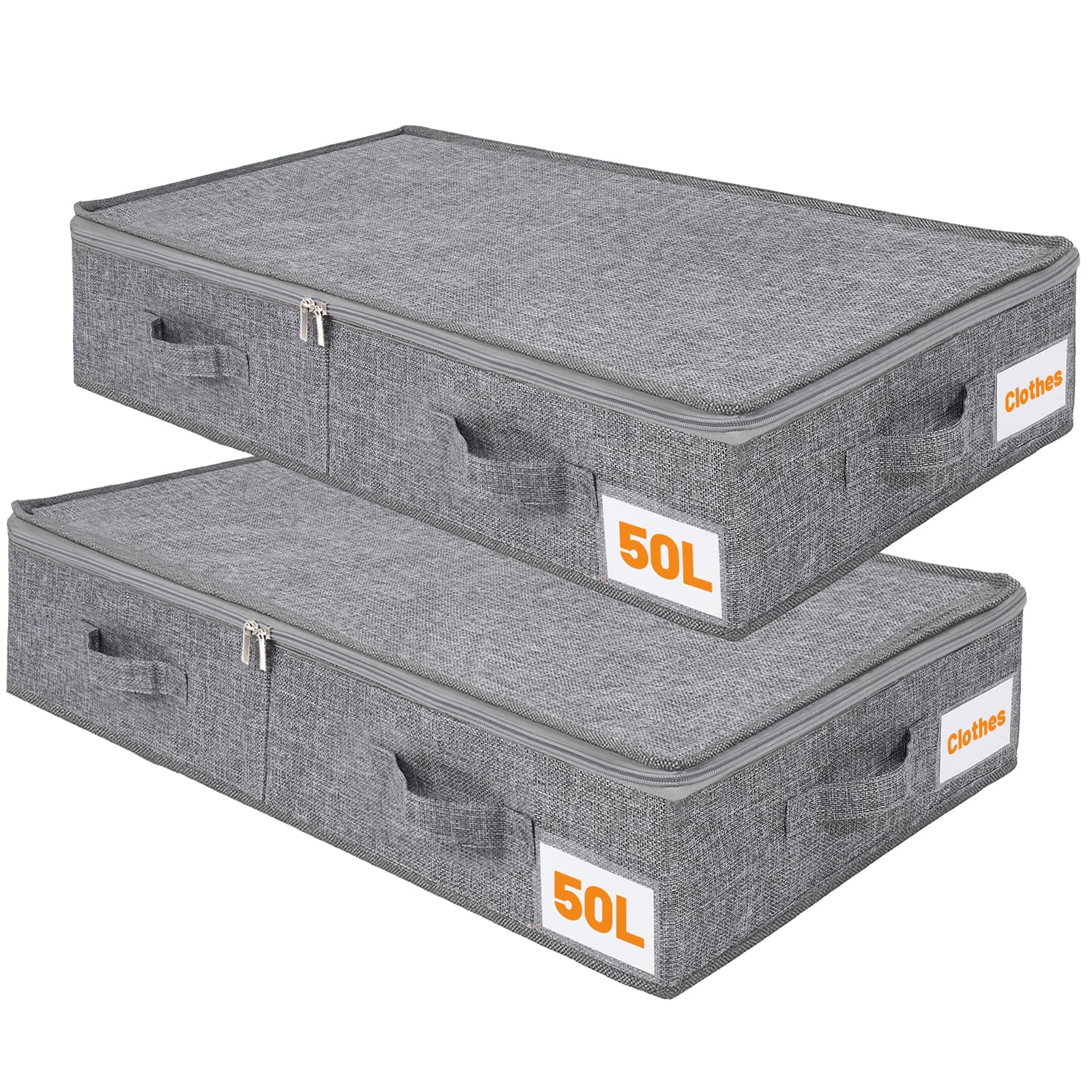 2 Pack 50L UnderBed Storage Box with Lid, Foldable Linen Storage Box with Sturdy Sidewalls/Bottom, Under Bed Drawers with 4 Handles for Clothes, Blanket, Shoes-image-27
