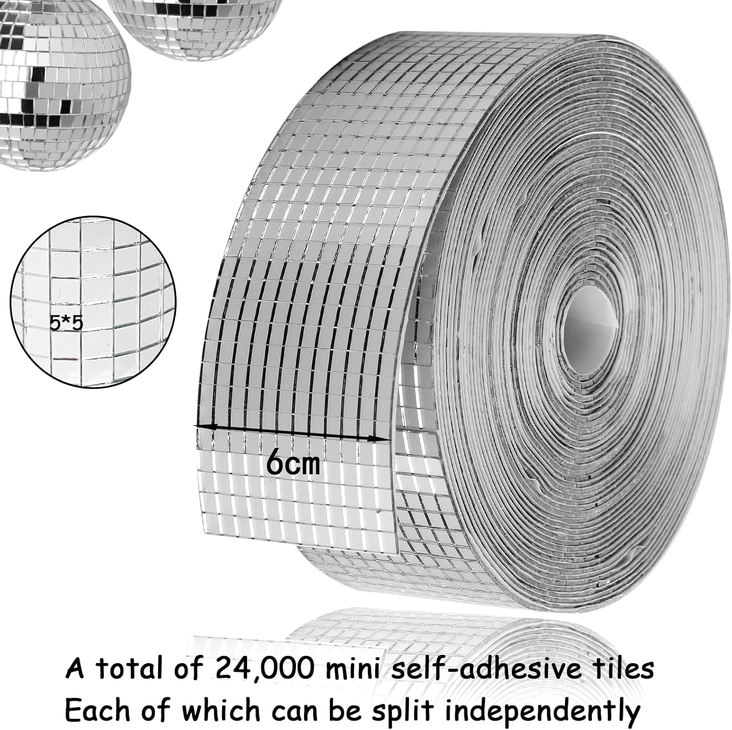 Disco Ball Mirror Tiles Self Adhesive Disco Ball Tapes Stickers Small Square Mirror Mosaic Tiles for Crafts & DIY Decoration Accessory (24000 Pcs)