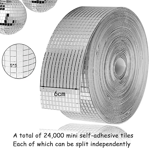 Miniatura 9 de Azulejos de espejo de bola de discoteca, calcomanías autoadhesivas de bolas de discoteca, azulejos de mosaico de espejo cuadrado pequeño para