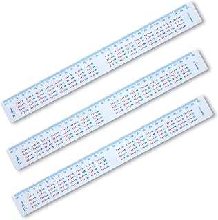 3 reglas de 30 cm. con tabla multiplicadora, regla de medición de plástico recta, color blanco