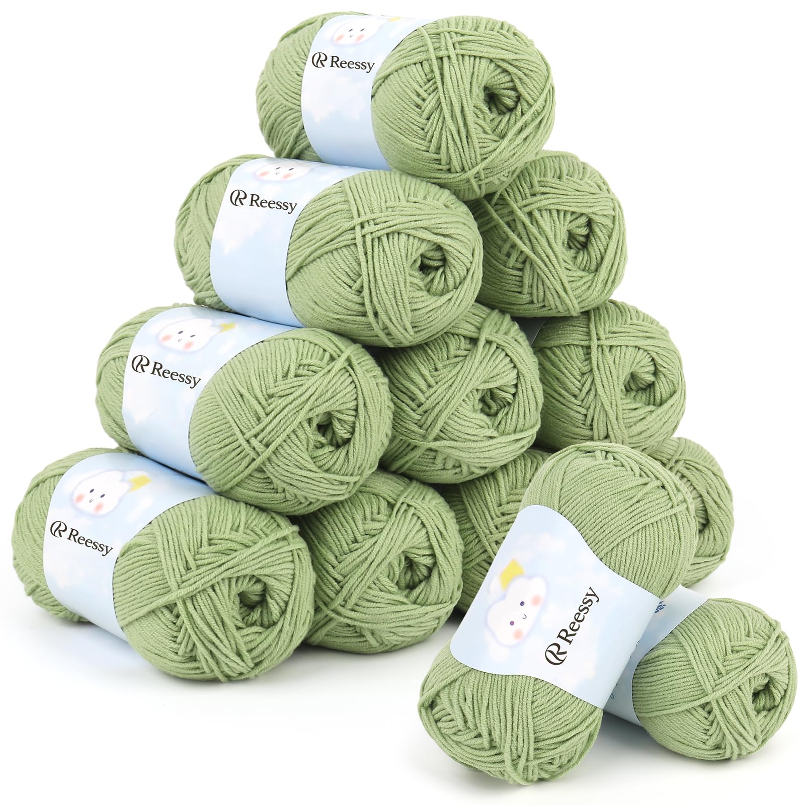 Reessy Crochet Yarn for Crocheting, 12×40g Knitting Wool Yarn-Mint Green — image 1